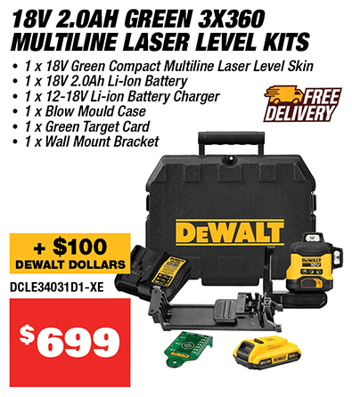 DeWalt DCLE34031D1-XE 18V 2.0Ah Li-ion XR Compact 3 x 360° Green